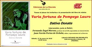 Presentación de "Varia fortuna de Pompeyo Lauro" @ Estudio en Escarlata